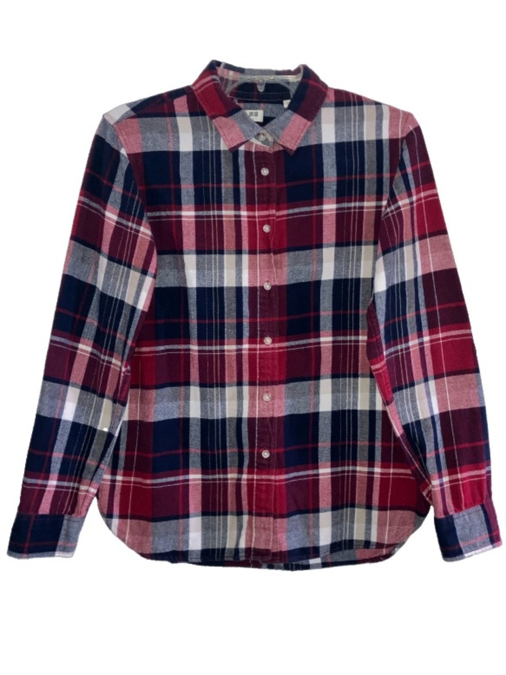 Uniqlo 100% Cotton Flannel Shirt Unisex Womens Mens Blue White Red Plaid Casual